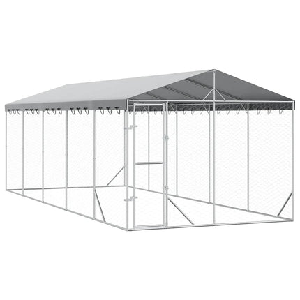 Outdoor Dog Kennel with Roof Silver 9.8‘x24.6‘x8.2‘ Galvanized Steel