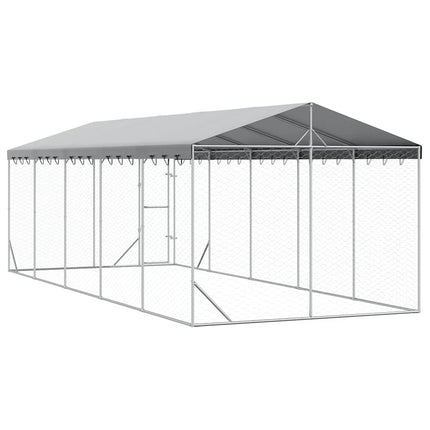 Outdoor Dog Kennel with Roof Silver 9.8‘x24.6‘x8.2‘ Galvanized Steel