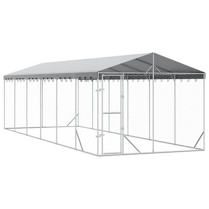 Outdoor Dog Kennel with Roof Silver 9.8‘x29.5‘x8.2‘ Galvanized Steel