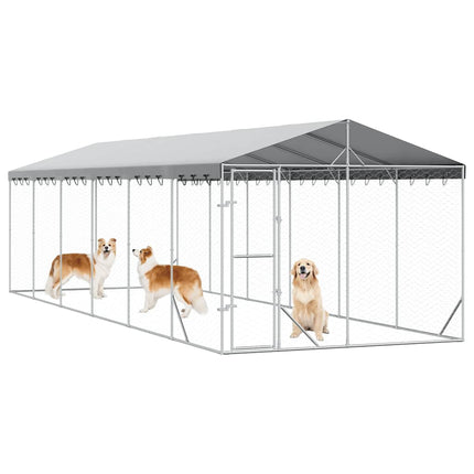 Outdoor Dog Kennel with Roof Silver 9.8‘x29.5‘x8.2‘ Galvanized Steel