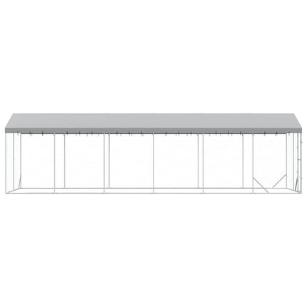Outdoor Dog Kennel with Roof Silver 9.8‘x29.5‘x8.2‘ Galvanized Steel