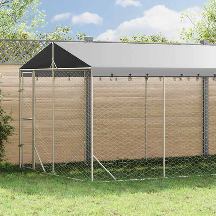 Outdoor Dog Kennel with Roof Silver 9.8‘x29.5‘x8.2‘ Galvanized Steel