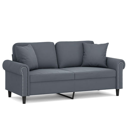 2-Seater Sofa with Throw Pillows Dark Gray 55.1" Velvet