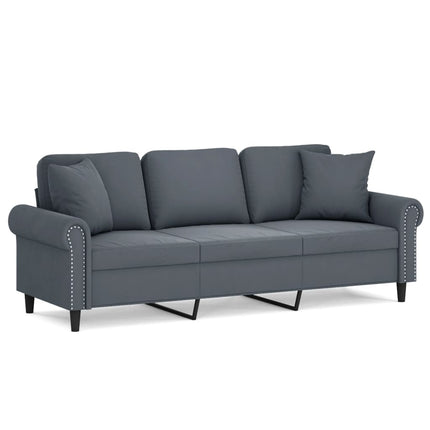 3-Seater Sofa with Throw Pillows Dark Gray 70.9" Velvet