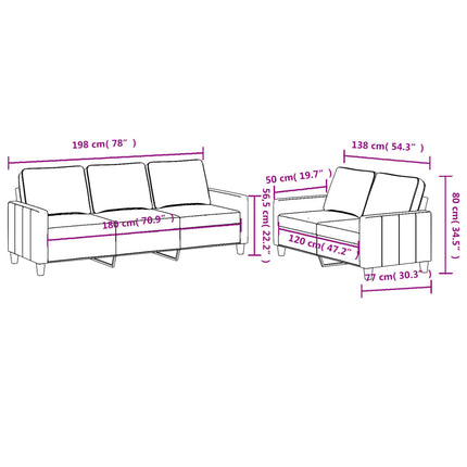2 Piece Sofa Set with Cushions Black Fabric