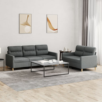 2 Piece Sofa Set with Cushions Dark Gray Fabric
