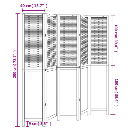 Room Divider 5 Panels Dark Brown Solid Wood Paulownia