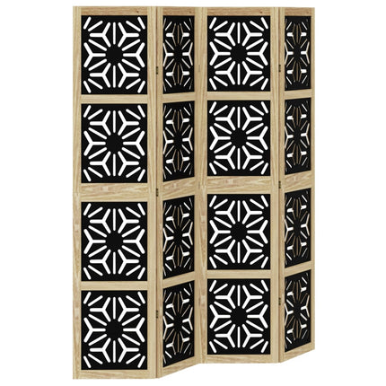 Room Divider 4 Panels Brown and Black Solid Wood Paulownia