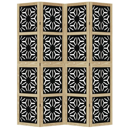 Room Divider 4 Panels Brown and Black Solid Wood Paulownia
