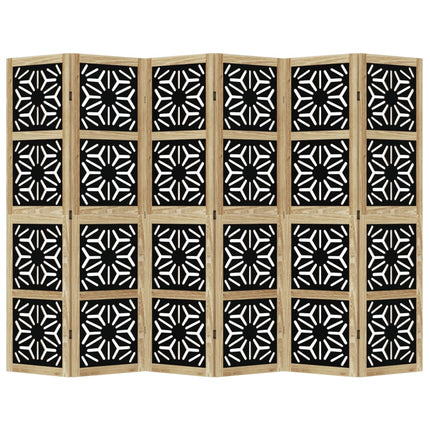 Room Divider 6 Panels Brown and Black Solid Wood Paulownia