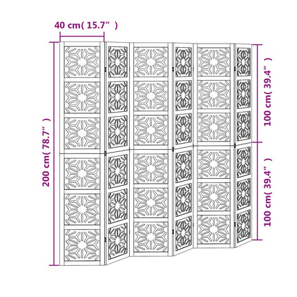 Room Divider 6 Panels Brown and Black Solid Wood Paulownia