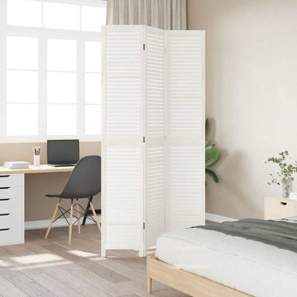 Room Divider 3 Panels White Solid Wood Paulownia