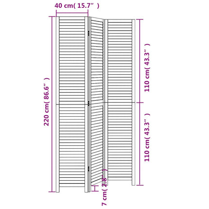 Room Divider 3 Panels White Solid Wood Paulownia