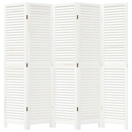 Room Divider 5 Panels White Solid Wood Paulownia