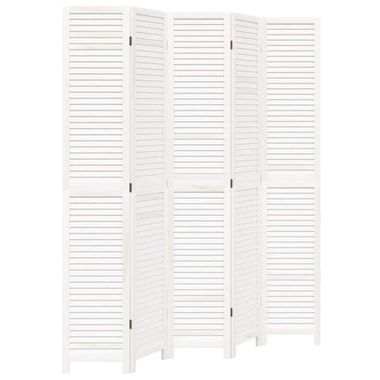 Room Divider 5 Panels White Solid Wood Paulownia