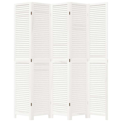 Room Divider 5 Panels White Solid Wood Paulownia