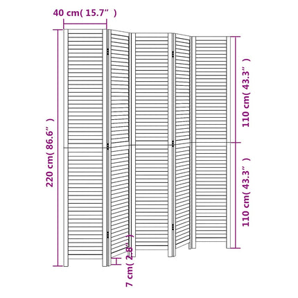 Room Divider 5 Panels White Solid Wood Paulownia