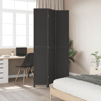 Room Divider 3 Panels Black Solid Wood Paulownia