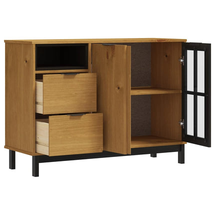 Sideboard with Glass Door FLAM 43.3"x15.7"x31.5" Solid Wood Pine