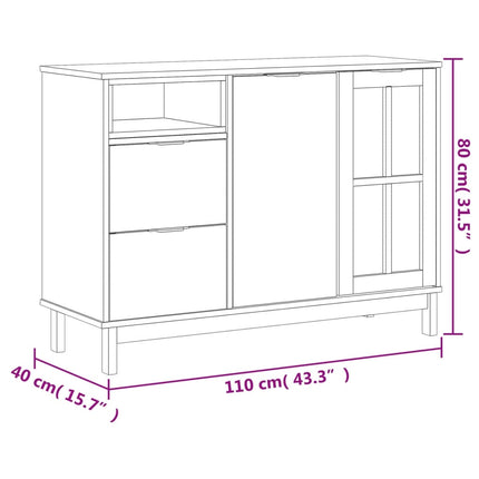 Sideboard with Glass Door FLAM 43.3"x15.7"x31.5" Solid Wood Pine