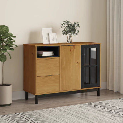 Sideboard with Glass Door FLAM 43.3"x15.7"x31.5" Solid Wood Pine