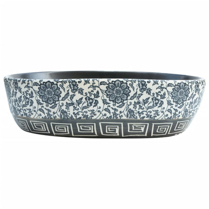 Countertop Basin Black and Blue Oval 18.5x13.0x5.1" Ceramic