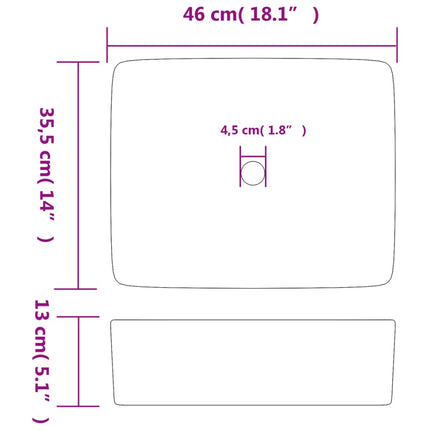 Countertop Basin Black and Blue Rectangular 18.1x14.0x5.1" Ceramic