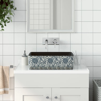 Countertop Basin Black and Blue Rectangular 18.1x14.0x5.1" Ceramic