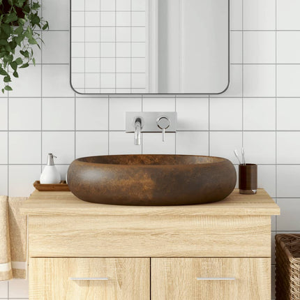 Countertop Basin Brown Oval 23.2x15.7x5.9" Ceramic