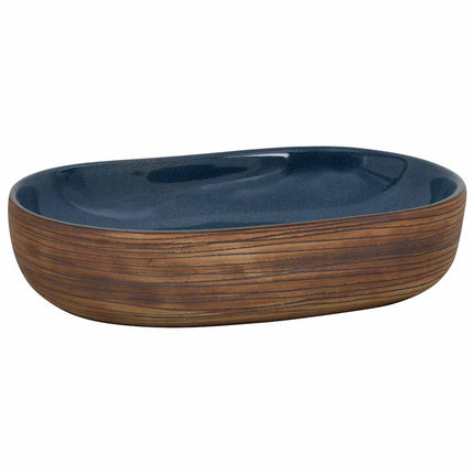 Countertop Basin Brown and Blue Oval 23.2x15.7x5.5" Ceramic