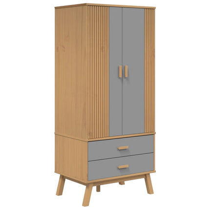 Wardrobe OLDEN Gray and Brown 30.1"x20.9"x67.7" Solid Wood Pine
