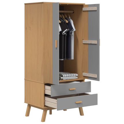 Wardrobe OLDEN Gray and Brown 30.1"x20.9"x67.7" Solid Wood Pine