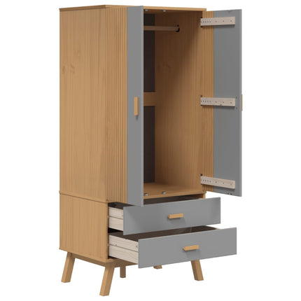 Wardrobe OLDEN Gray and Brown 30.1"x20.9"x67.7" Solid Wood Pine
