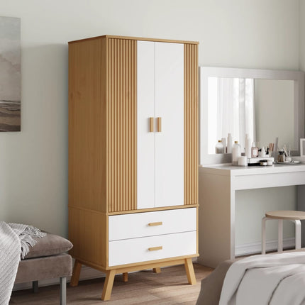 Wardrobe OLDEN White and Brown 30.1"x20.9"x67.7" Solid Wood Pine
