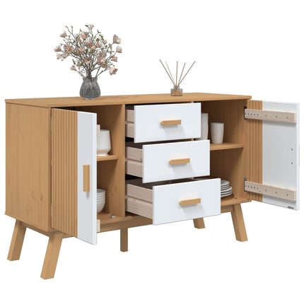 Sideboard OLDEN White and Brown 44.9"x16.9"x28.9" Solid Wood Pine