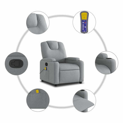 Massage Recliner Chair Light Gray Fabric