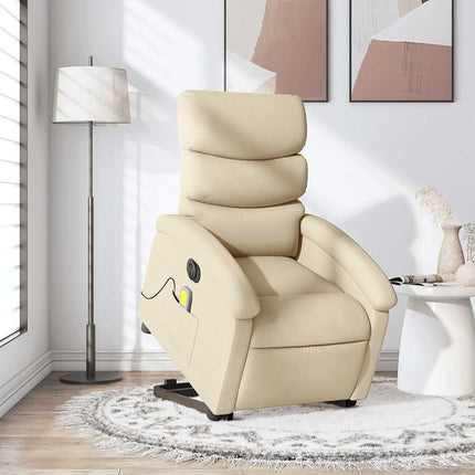 Electric Stand up Massage Recliner Chair Cream Fabric