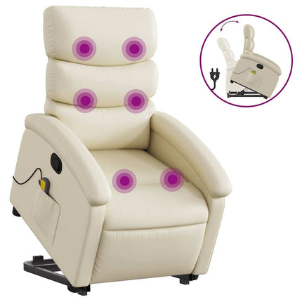 Stand up Massage Recliner Chair Cream Faux Leather
