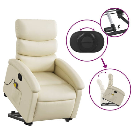 Stand up Massage Recliner Chair Cream Faux Leather
