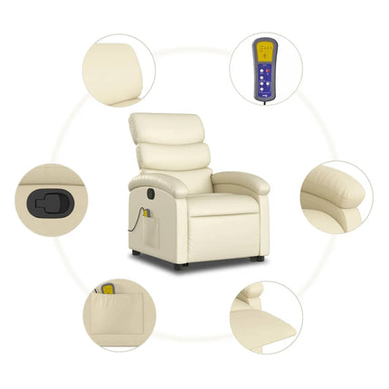 Stand up Massage Recliner Chair Cream Faux Leather