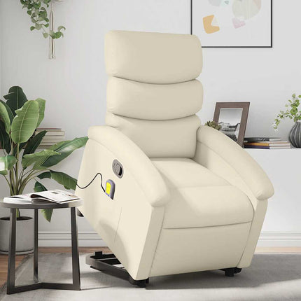 Stand up Massage Recliner Chair Cream Faux Leather
