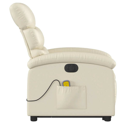 Electric Stand up Massage Recliner Chair Cream Faux Leather