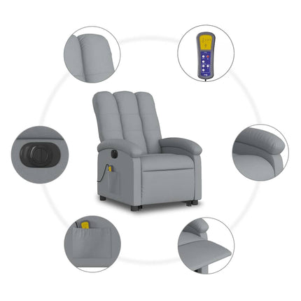 Electric Stand up Massage Recliner Chair Light Gray Fabric