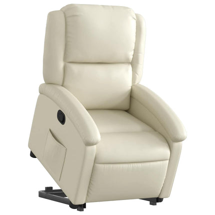 Stand up Recliner Chair Cream Faux Leather