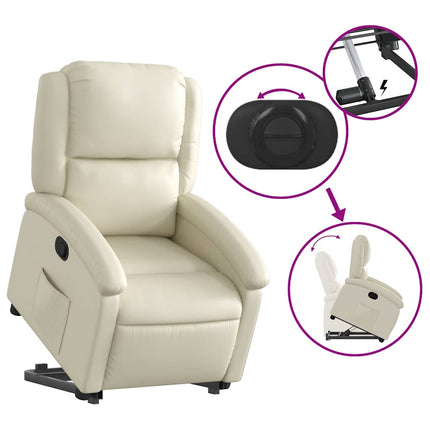 Stand up Recliner Chair Cream Faux Leather