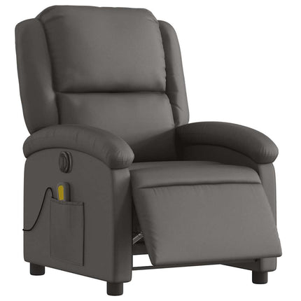 Electric Massage Recliner Chair Gray Real Leather