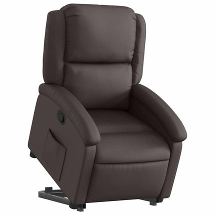 Stand up Recliner Chair Dark Brown Real Leather
