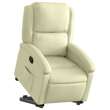 Stand up Recliner Chair Cream Real Leather