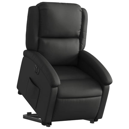 Electric Stand up Recliner Chair Black Real Leather