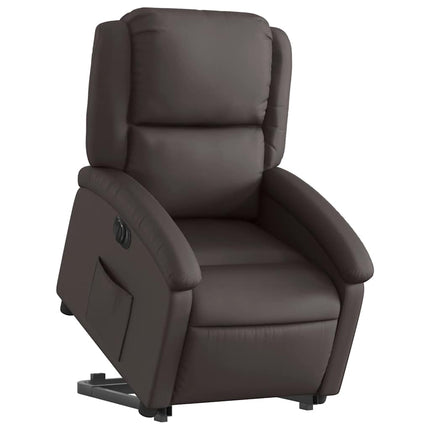 Electric Stand up Recliner Chair Dark Brown Real Leather
